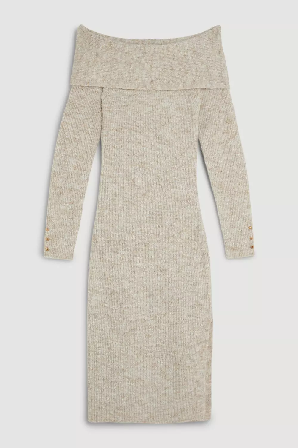 Wool Blend Cosy Off The Shoulder Knit Midi Dress | Karen Millen