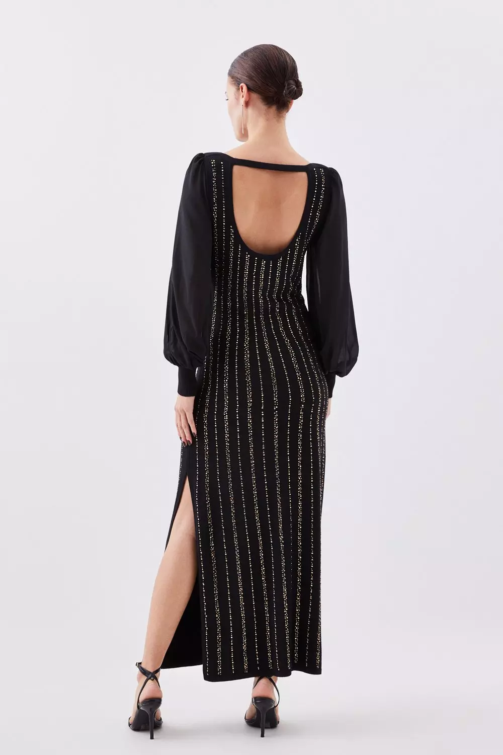 Petite Embellished Chiffon Sleeve Knit Midaxi Dress | Karen Millen