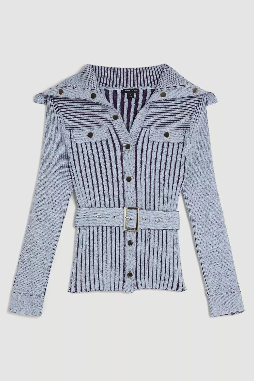 Blue Viscose Blend Belted Utility Chambray Rib Knit Cardigan alternative image