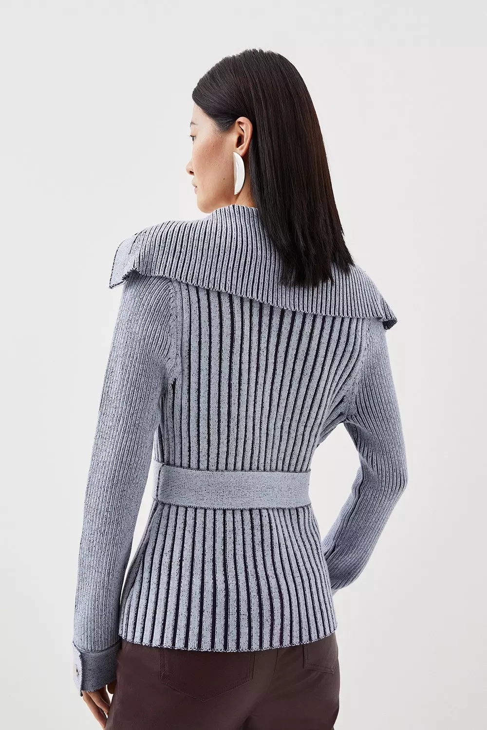 Blue Viscose Blend Belted Utility Chambray Rib Knit Cardigan alternative image