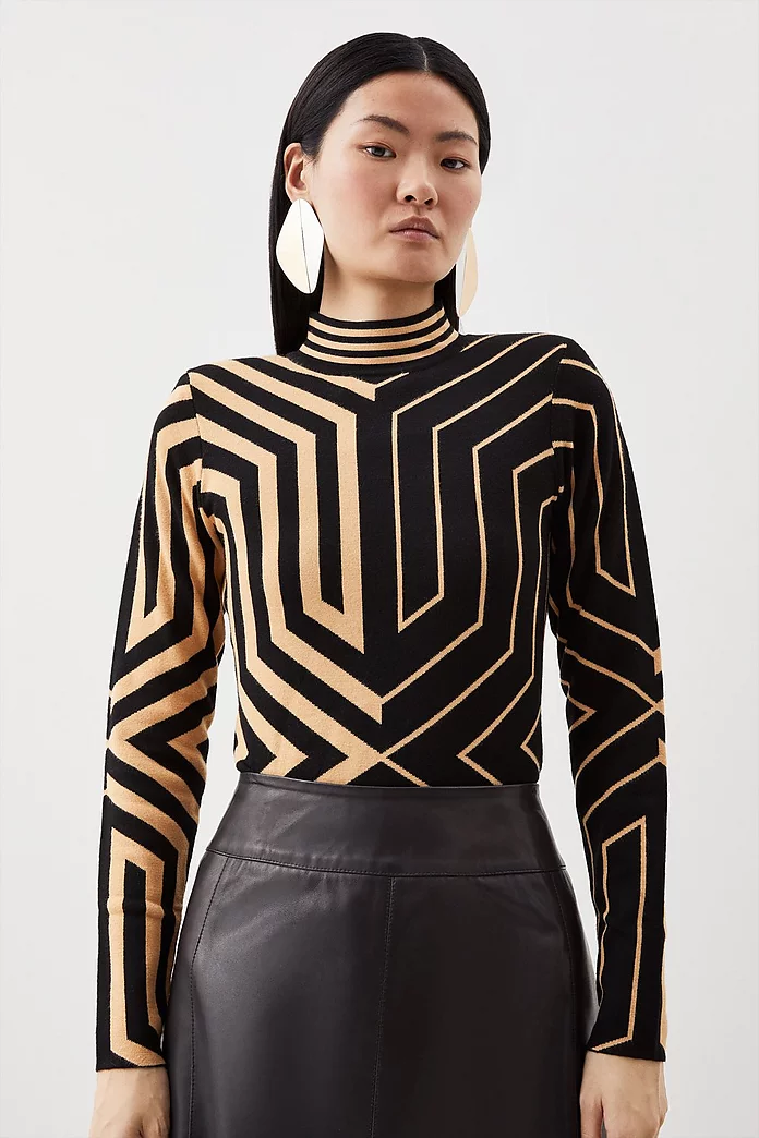 Viscose Blend Jacquard Knit Top | Karen Millen Viscose Blend Jacquard Knit Top | Karen Millen