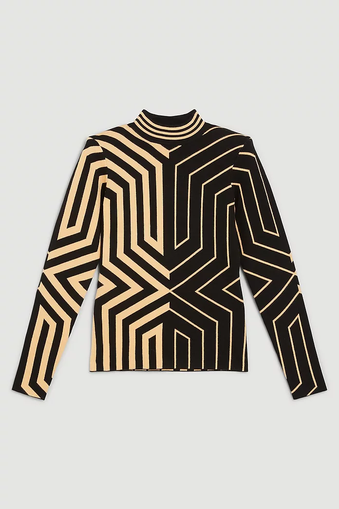 Viscose Blend Jacquard Knit Top | Karen Millen Viscose Blend Jacquard Knit Top | Karen Millen