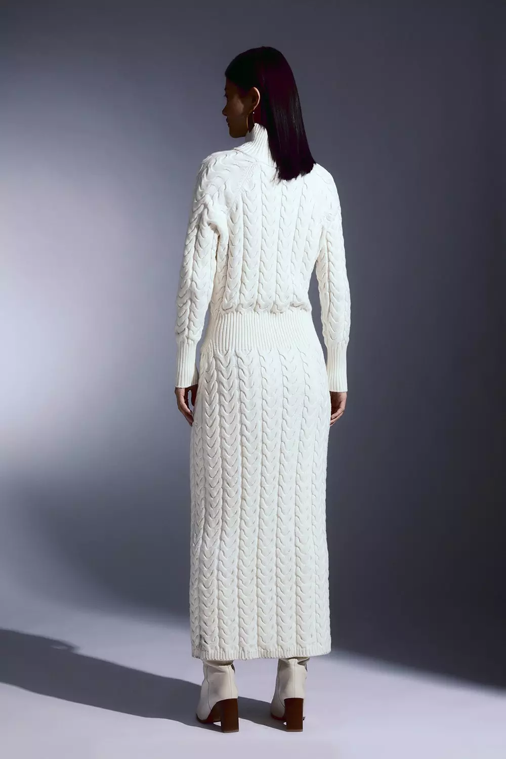 Ivory Cable Knit Funnel Neck Maxi Dress alternative image
