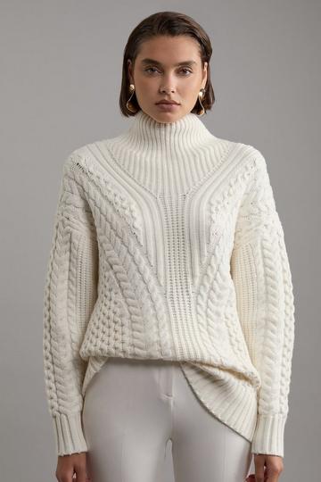 Cable Knit Balloon Sleeve Sweater cream