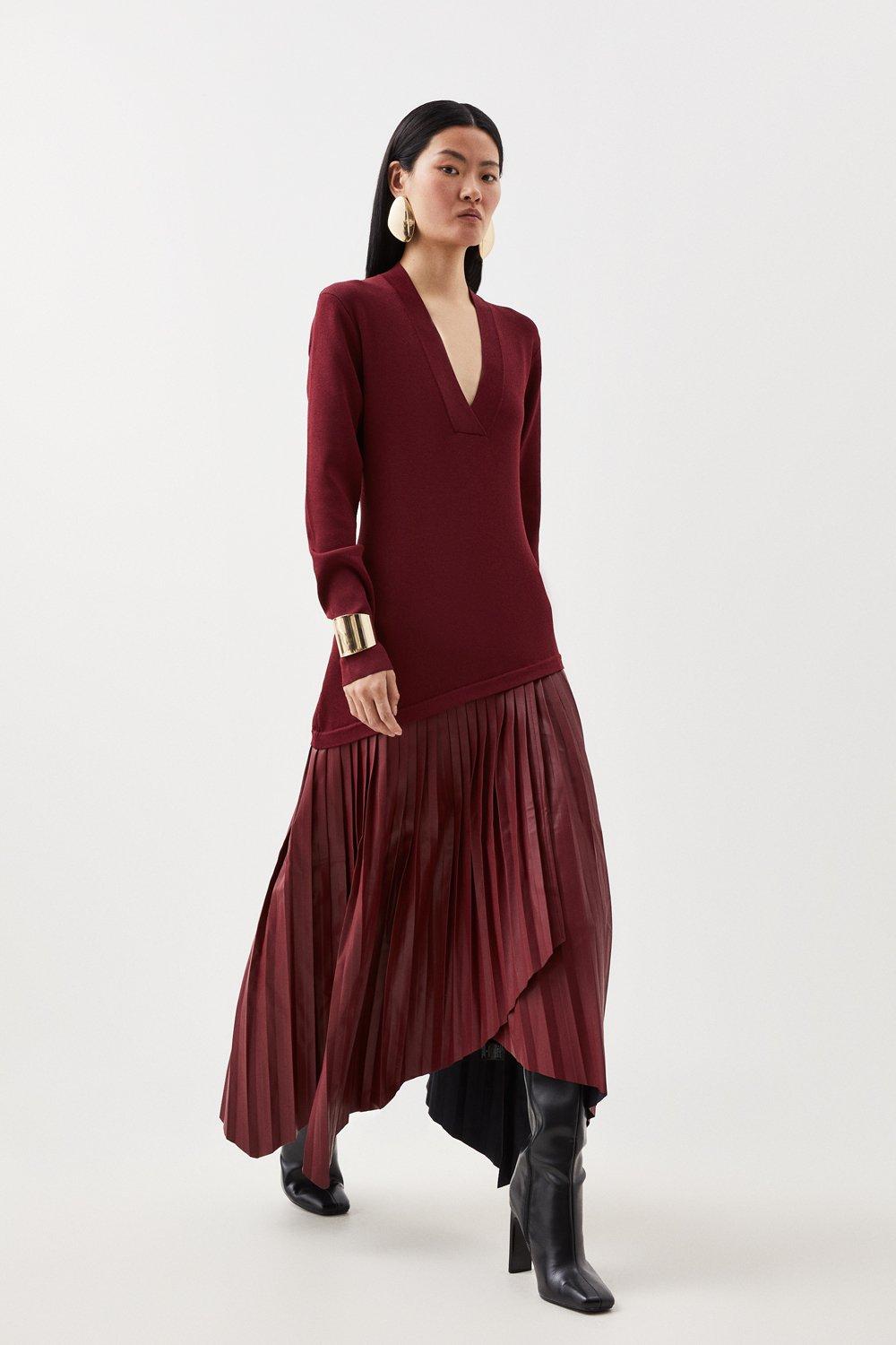 Pu Knit Belted Midi Dress