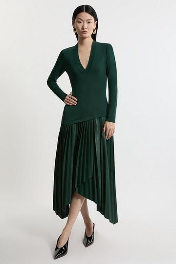 Pu Knit Belted Midi Dress teal