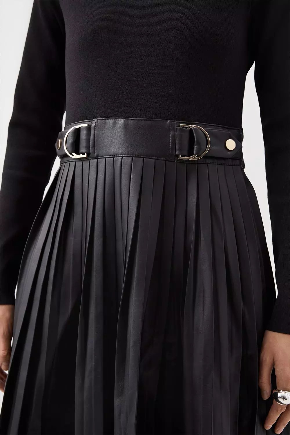 Pu Knit Pleated Skirt Midi Dress Karen Millen