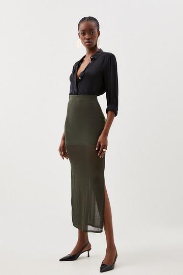 Viscose Sheer Knit Midaxi Skirt olive