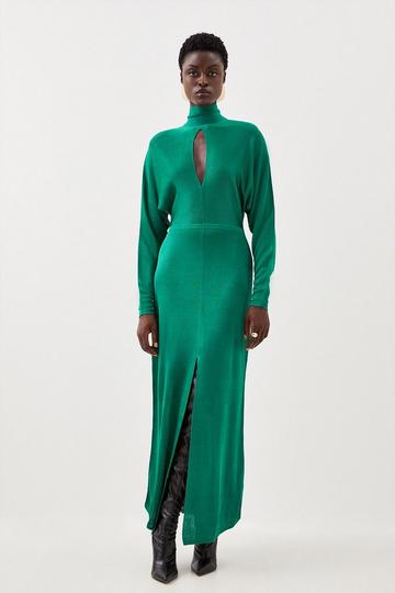Emerald Green Viscose Slinky Knit Keyhole Midaxi Dress