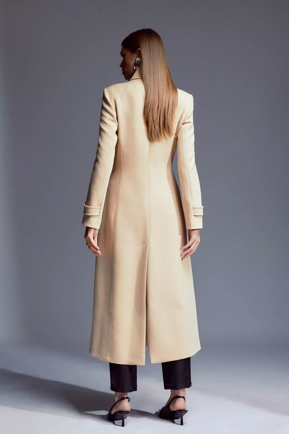 Compact Stretch Double Breasted Stitch Detail Maxi Coat