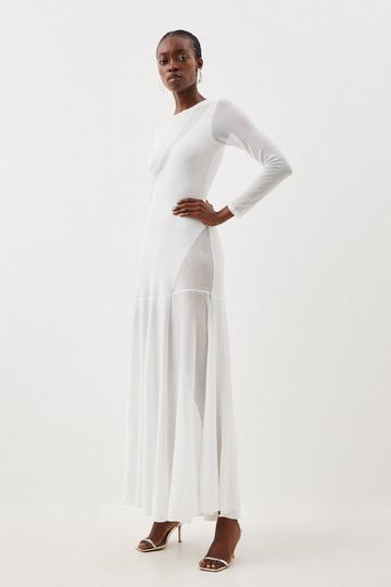 Viscose Sheer Knit Panelled Maxi Dress ivory