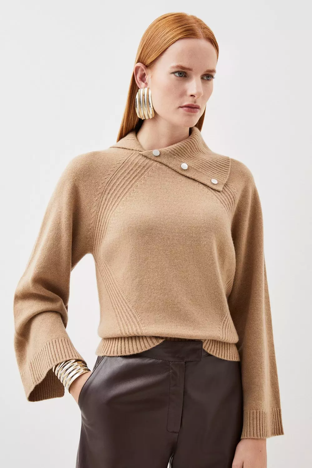 Envelope Neck Cashmere Knit Jumper | Karen Millen