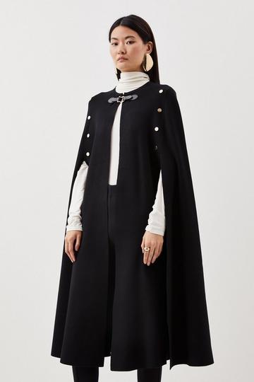 Black Viscose Blend Military Knit Longline Cape