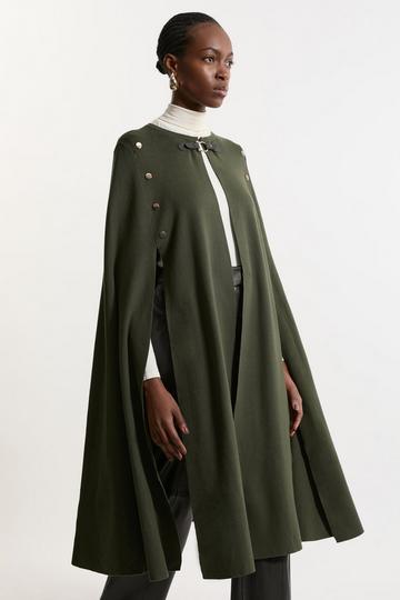 Viscose Blend Military Knit Longline Cape olive