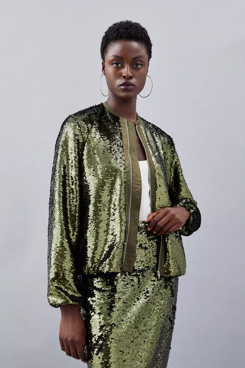 Sequin Woven Bomber Jacket | Karen Millen