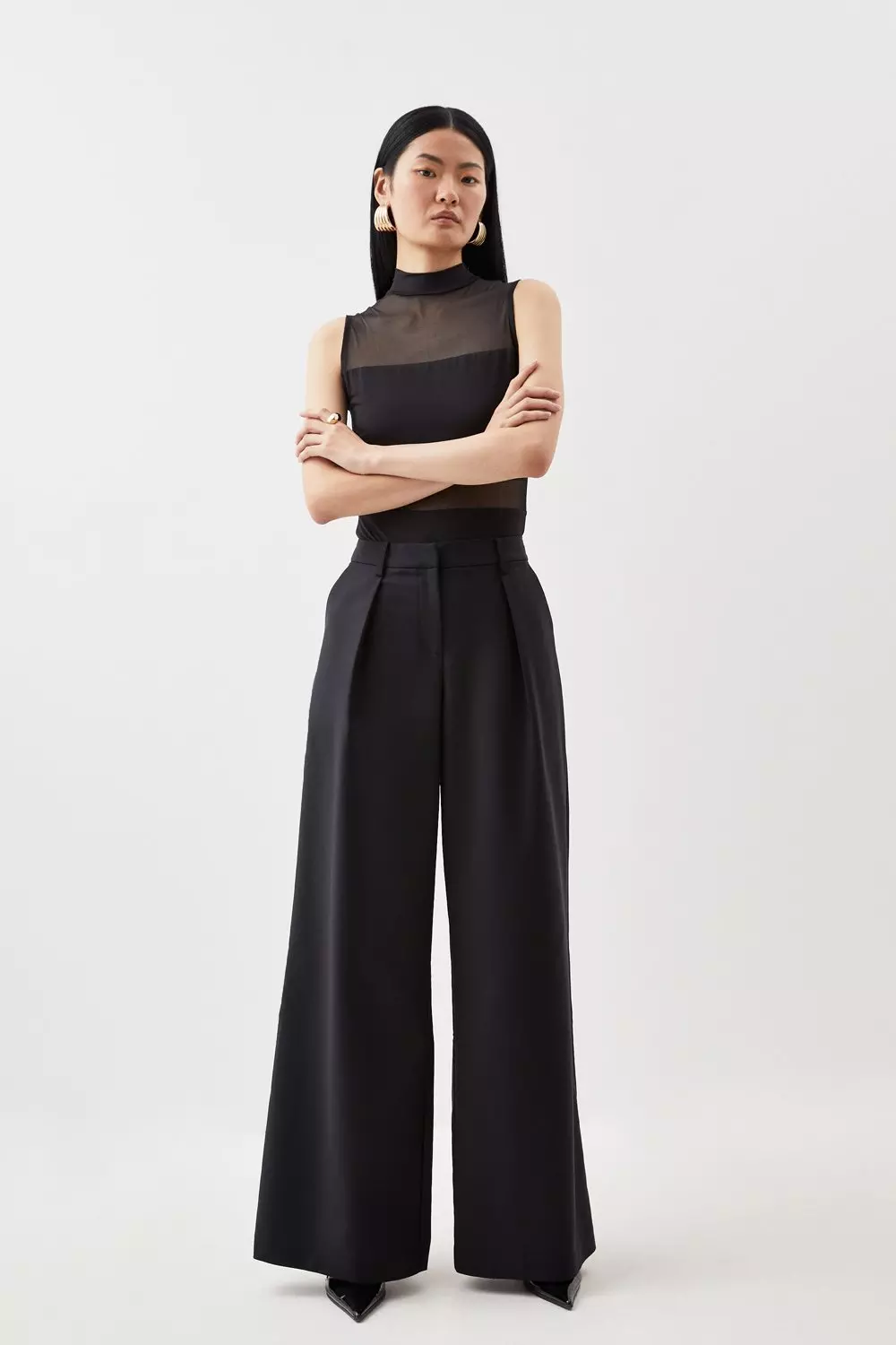 Black Tailored Cotton Sateen Wide Leg Trousers  alternative image
