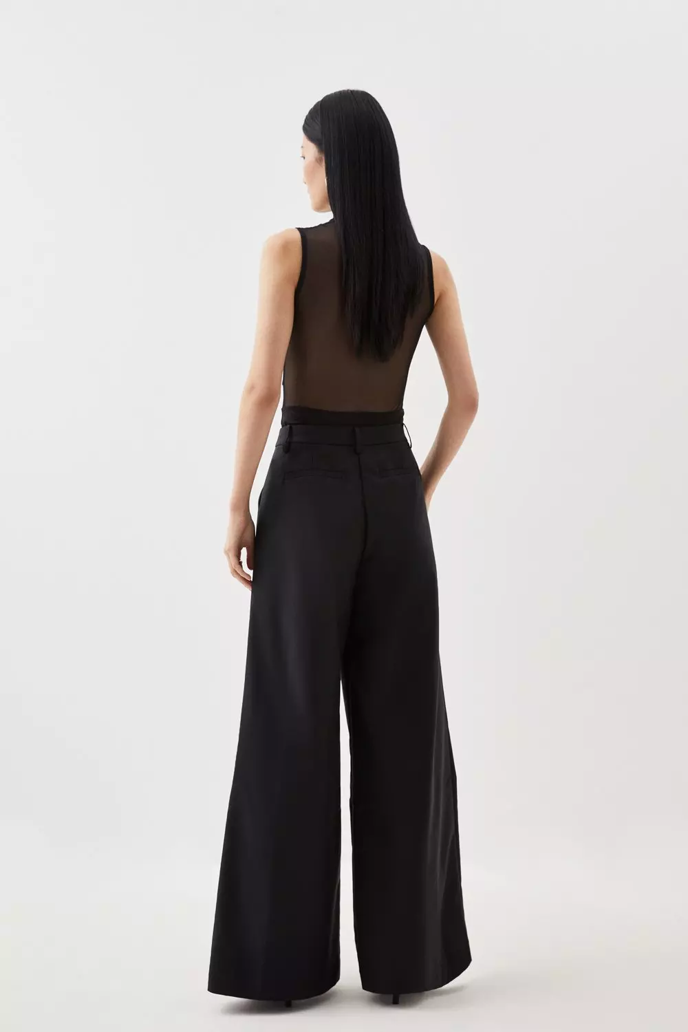 Black Tailored Cotton Sateen Wide Leg Trousers  alternative image