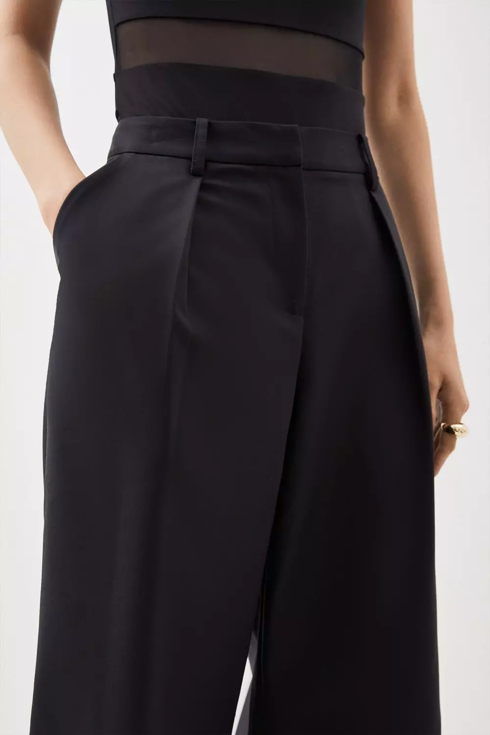 Black Tailored Cotton Sateen Wide Leg Trousers  alternative image