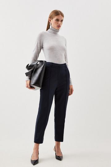 Tailored Cotton Sateen Slim Leg Pants navy