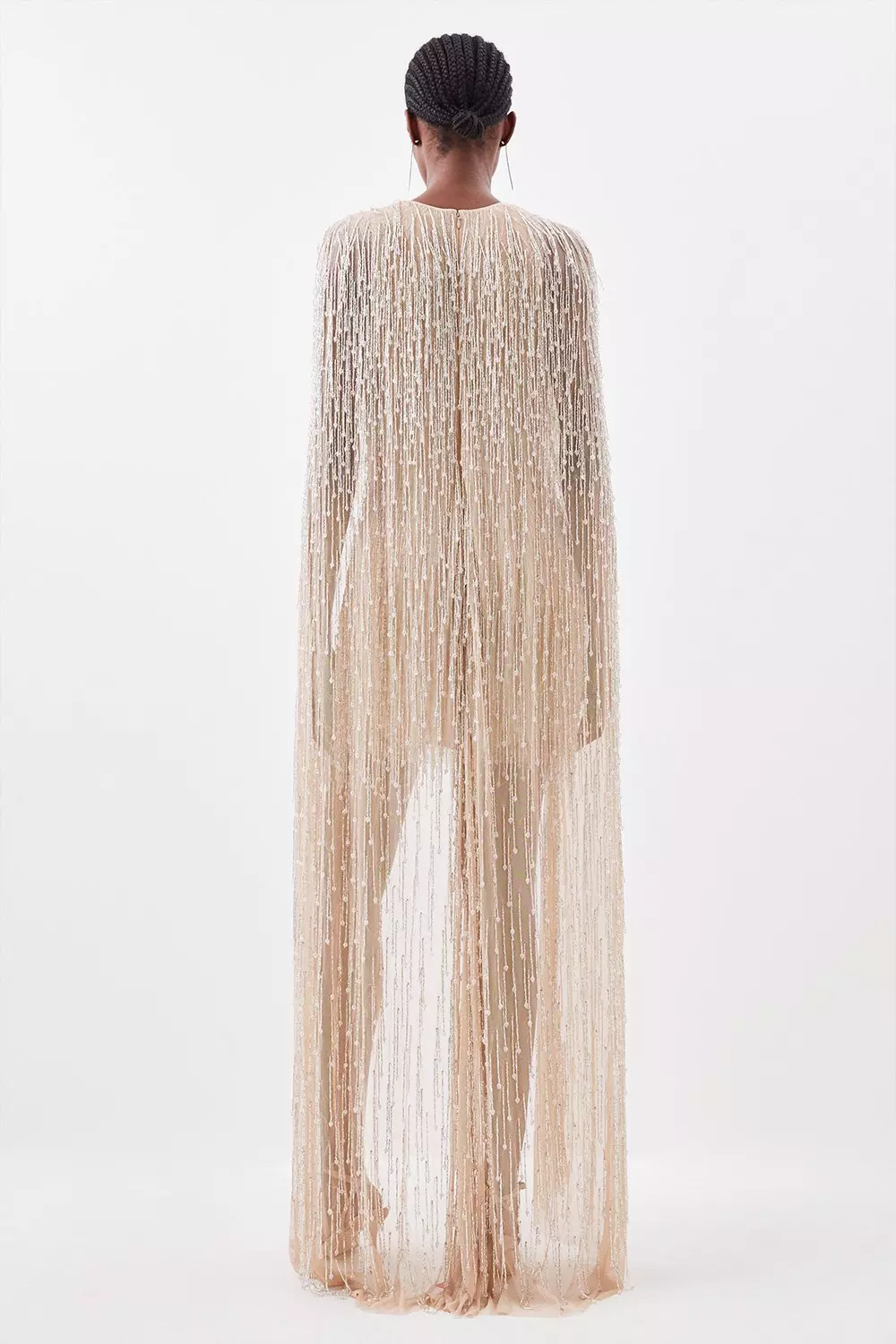 Embellished Fringe Caped Woven Mini Dress | Karen Millen