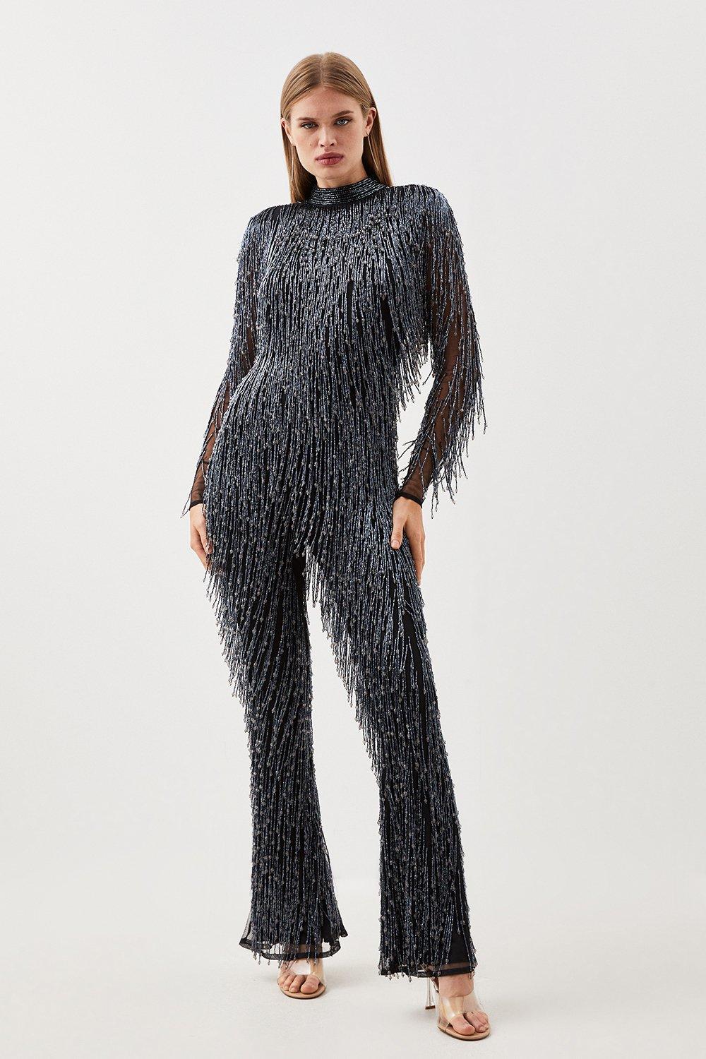 Petite Beaded Fringed And Embellished Jumpsuit | Karen Millen