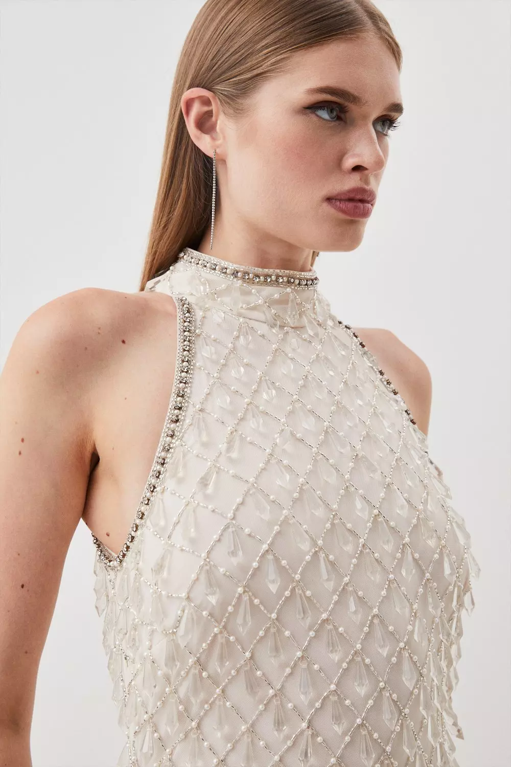 Halter Embellished Woven Maxi Dress | Karen Millen