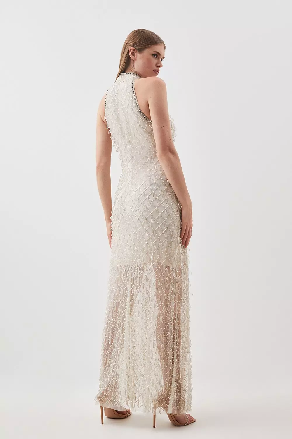 Halter Embellished Woven Maxi Dress | Karen Millen