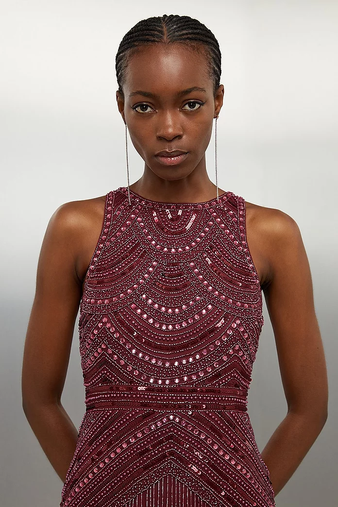 Halter Neck Beaded And Embellished Woven Fringed Mini Dress Halter Neck Beaded And Embellished Woven Fringed Mini Dress