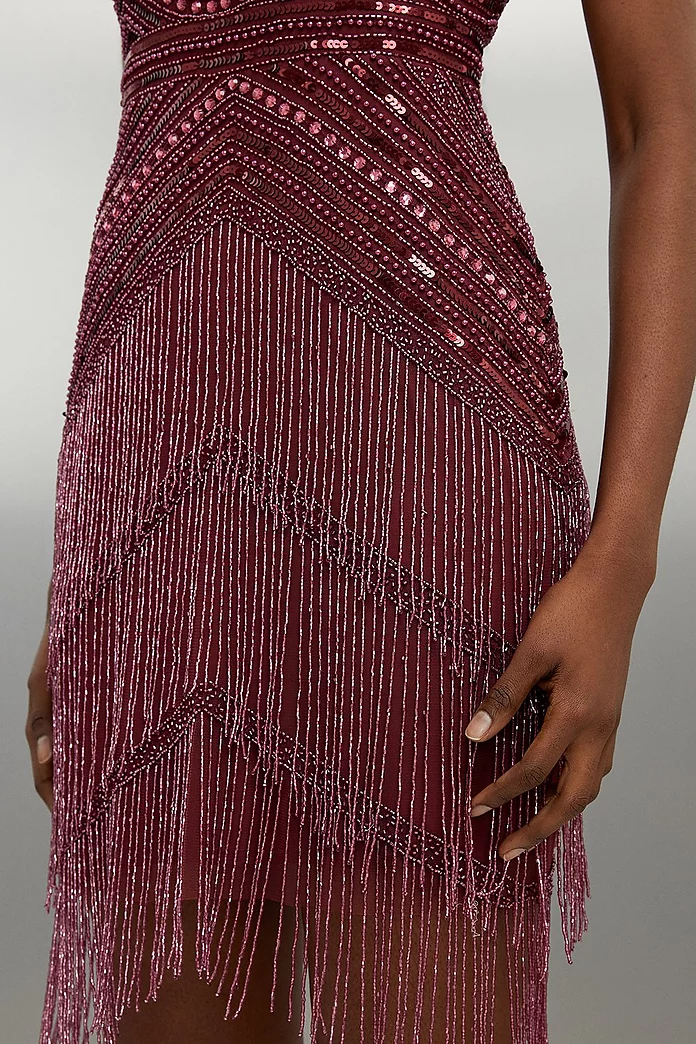 Halter Neck Beaded And Embellished Woven Fringed Mini Dress Halter Neck Beaded And Embellished Woven Fringed Mini Dress