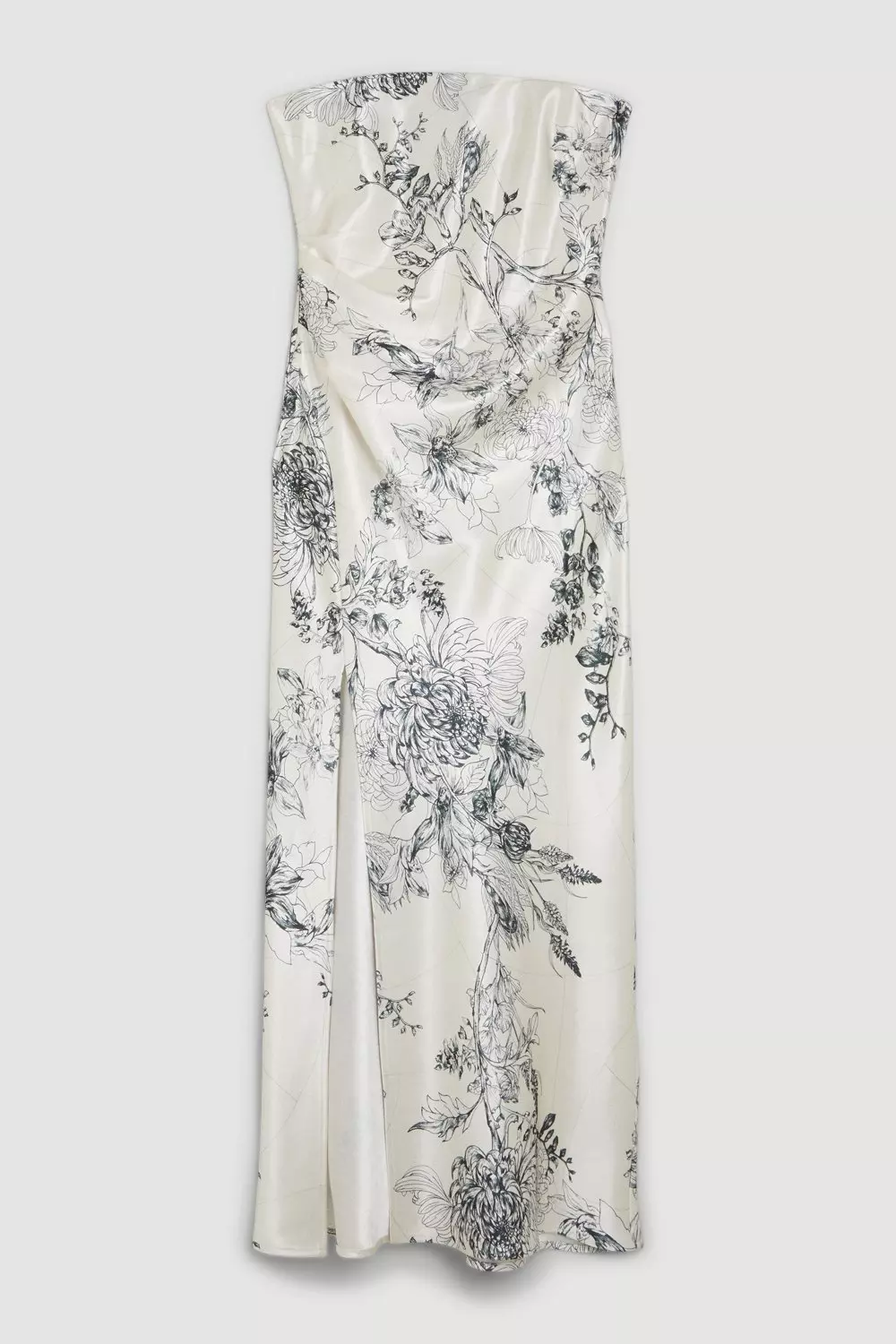 Floral Strapless Premium Satin Panelled Woven Maxi Dress