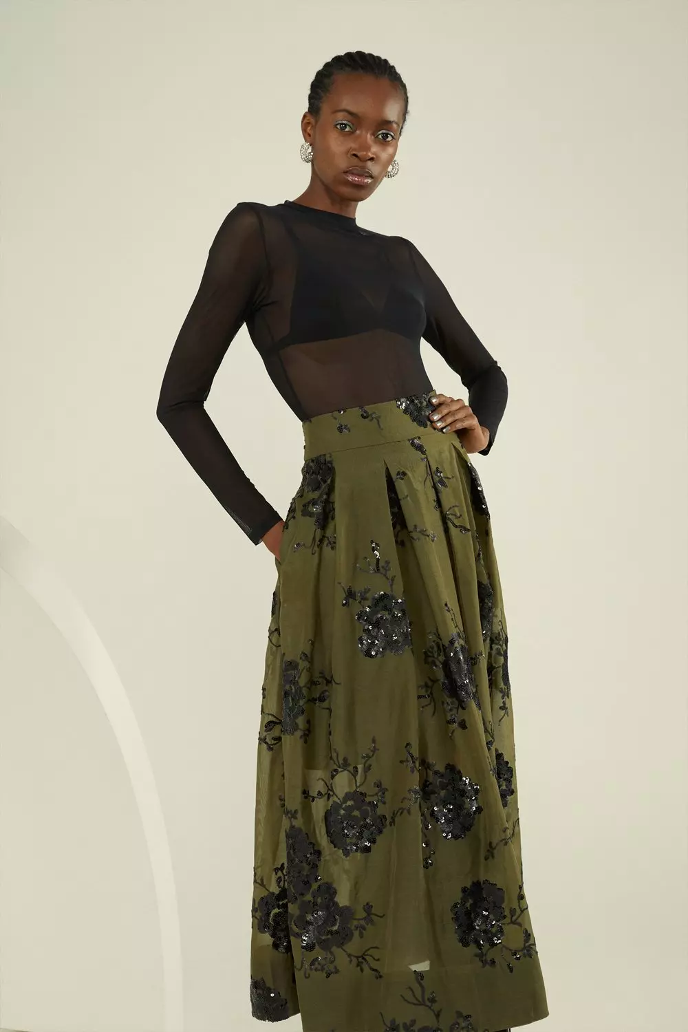 Khaki floral maxi skirt best sale