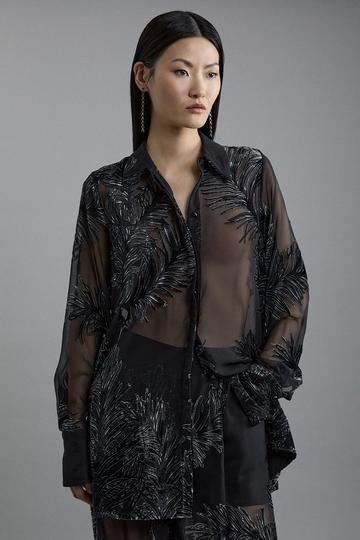 Feather Devore Woven Shirt black