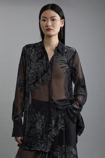 Tall Feather Devore Woven Shirt black