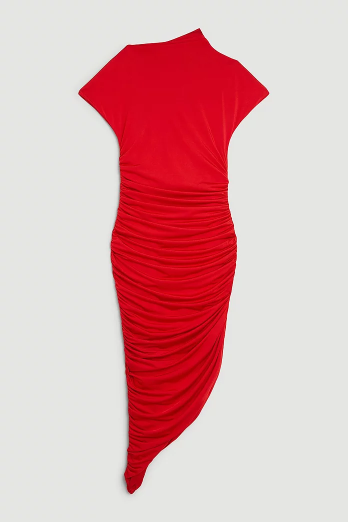 Slinky Jersey Ruched Asymmetric Midi Dress | Karen Millen Slinky Jersey Ruched Asymmetric Midi Dress | Karen Millen
