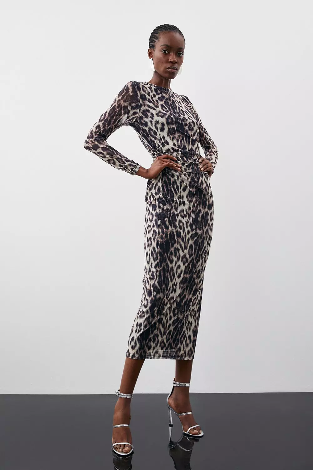 Animal Printed Mesh Jersey Midi Dress Karen Millen