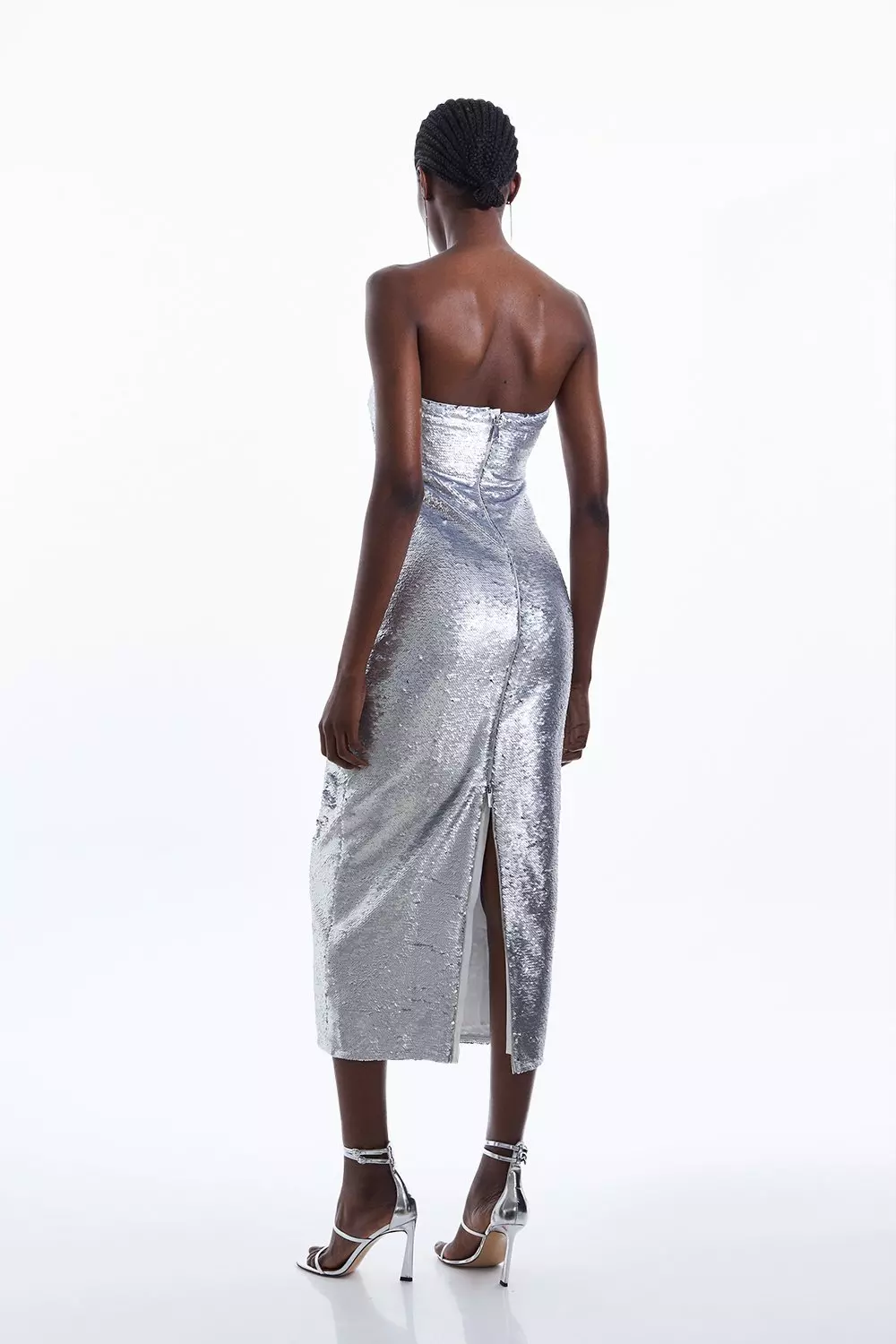 Sequinned Bandeau Woven Midi Dress | Karen Millen