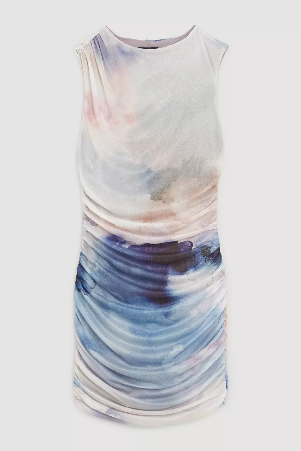 Cloud Printed Mesh Ruched Sleeveless Mini Dress | Karen Millen