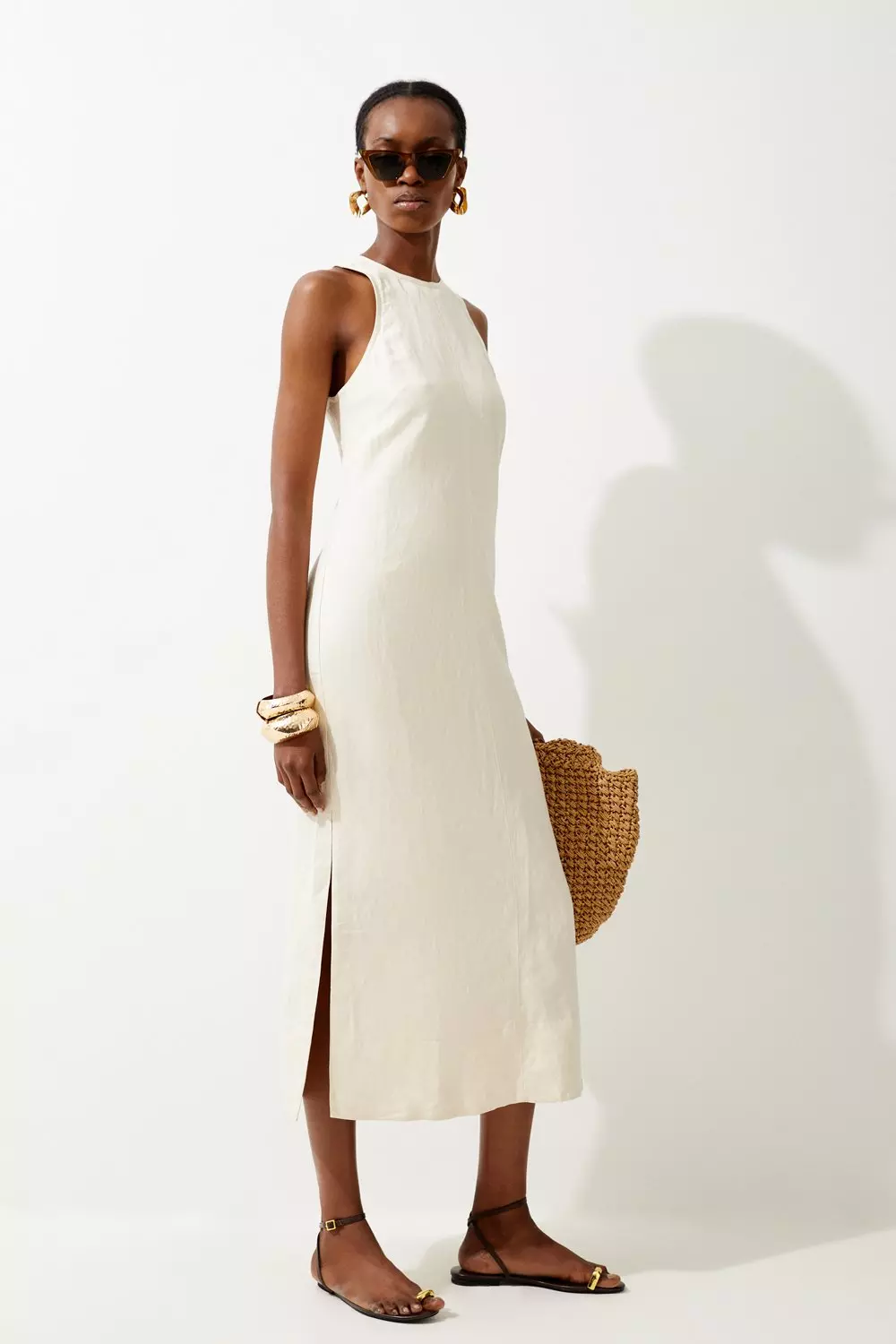 【karen millen】 Viscose Linen ホルターネック◇ミディドレス bkk16911_red_xl?$