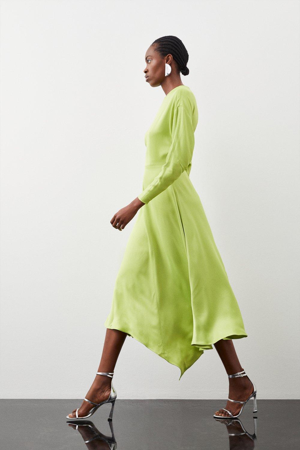 Satin Crepe Long Sleeve Midi Dress | Karen Millen