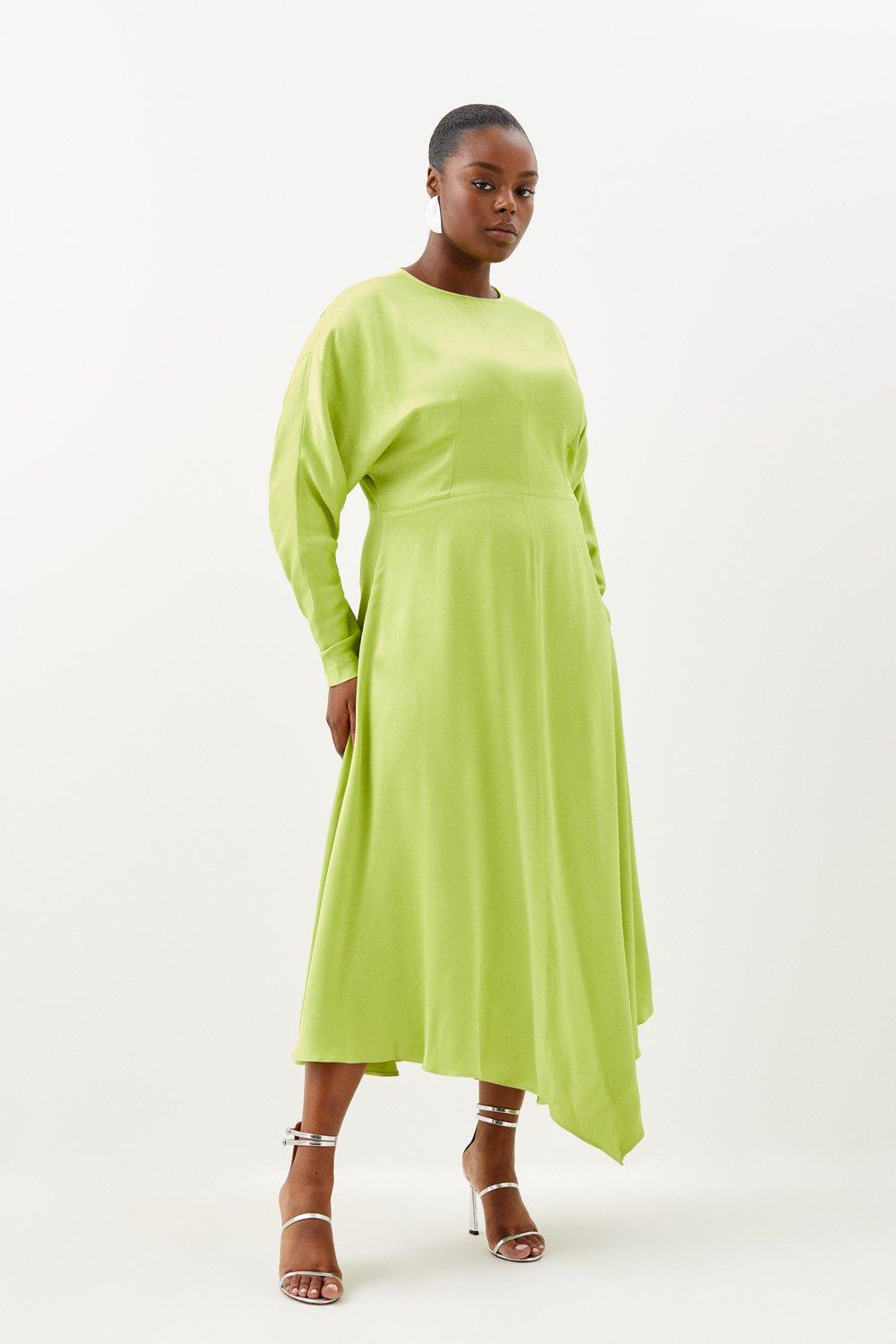 Plus Size Satin Crepe Long Sleeve Midi Dress | Karen Millen