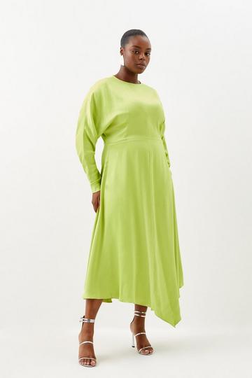 Plus Size Satin Crepe Long Sleeve Midi Dress green