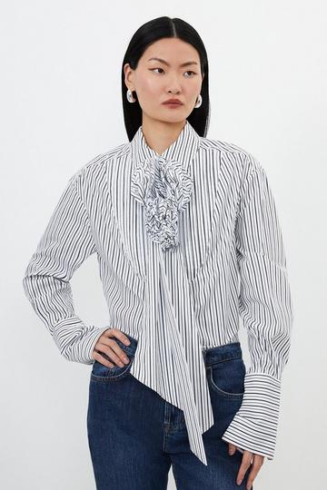 Striped Cotton Woven Shirt With Rosette mono