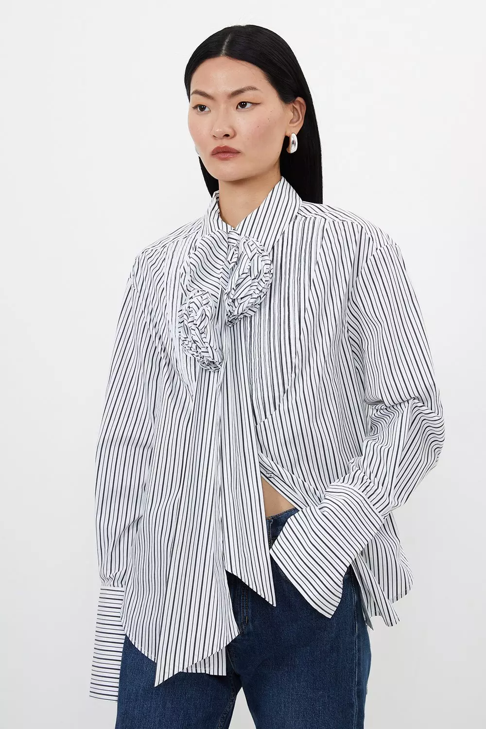 ★Karen Millen★ オンブルバタフライジョーゼットビーチシャツ Couleur Meler なかじ スキッパーカラーシャツ[EC25-13N007