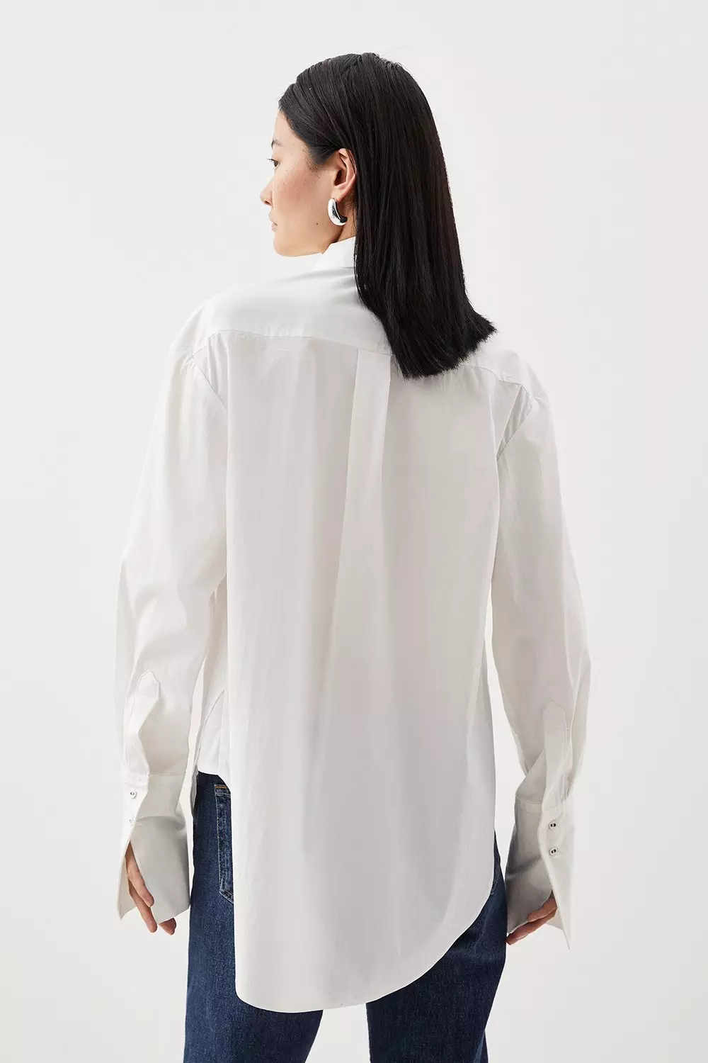★Karen Millen コットントップステッチシャツ 魅惑的マキシ★ Lace And Embroidered Sharp Shoulder Woven Midi Shirt Dress
