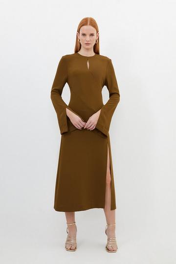 Petite Long Sleeve Column Maxi Dress khaki