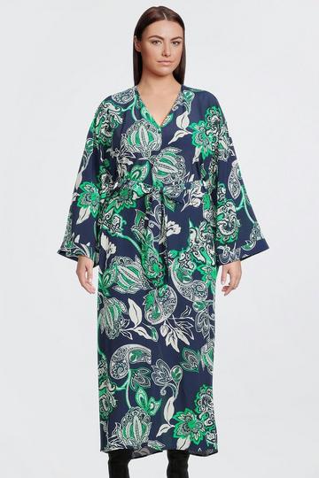 Plus Size Batik Batwing Sleeve Woven Midi Dress floral