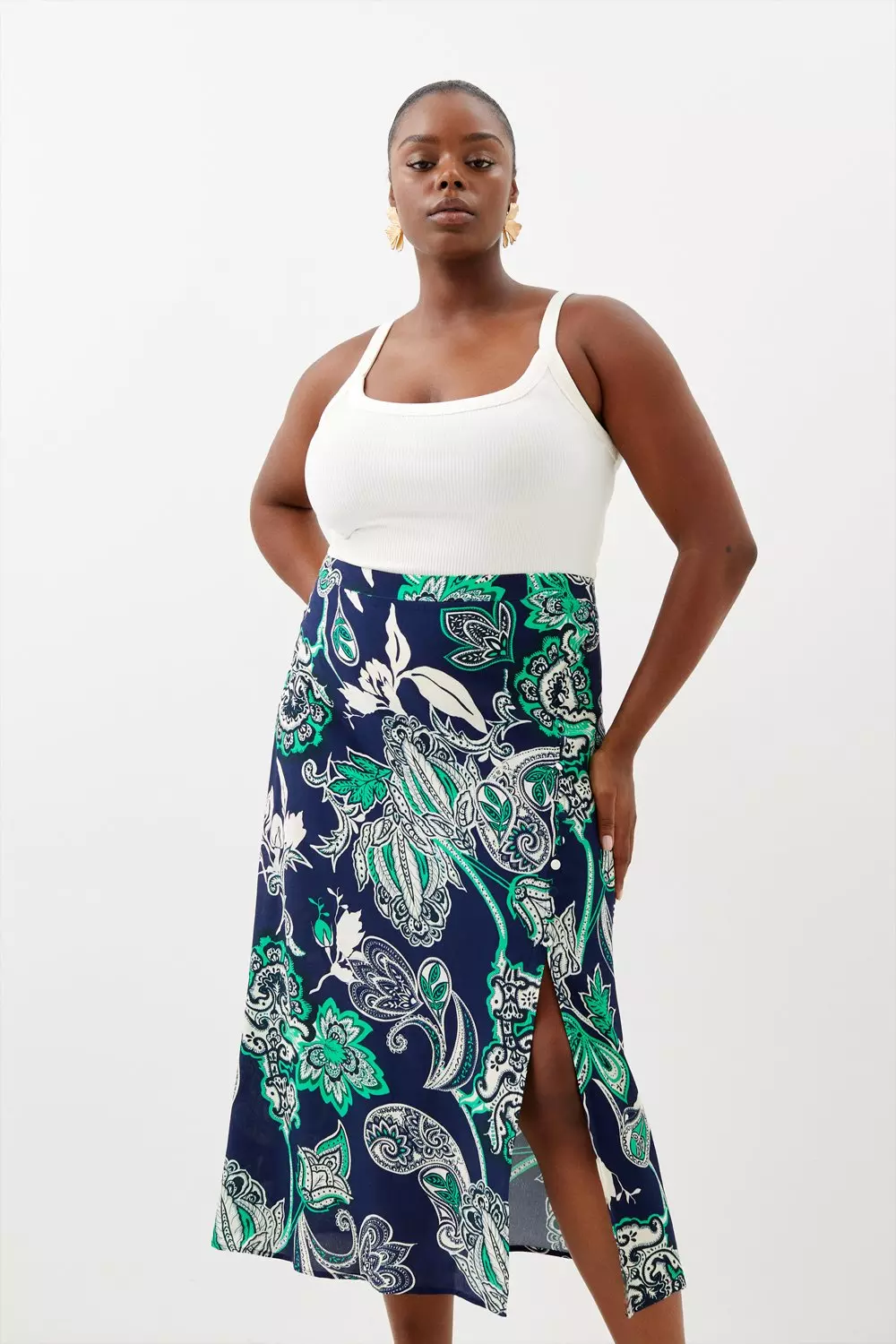 Plus Size Batik Buttoned Midi Skirt Karen Millen