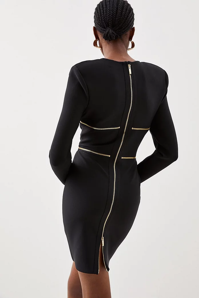 Figure Form Bandage Knit Zip Detail Power Shoulder Mini Figure Form Bandage Knit Zip Detail Power Shoulder Mini