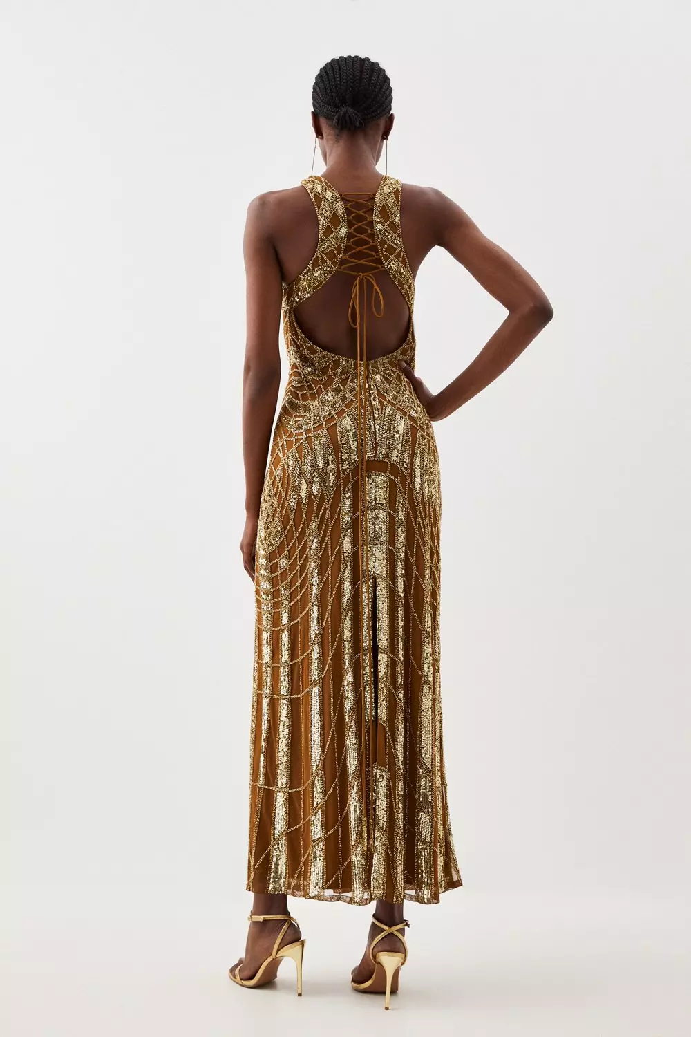 Petite Embellished Geo Halter Woven Maxi Dress Karen Millen