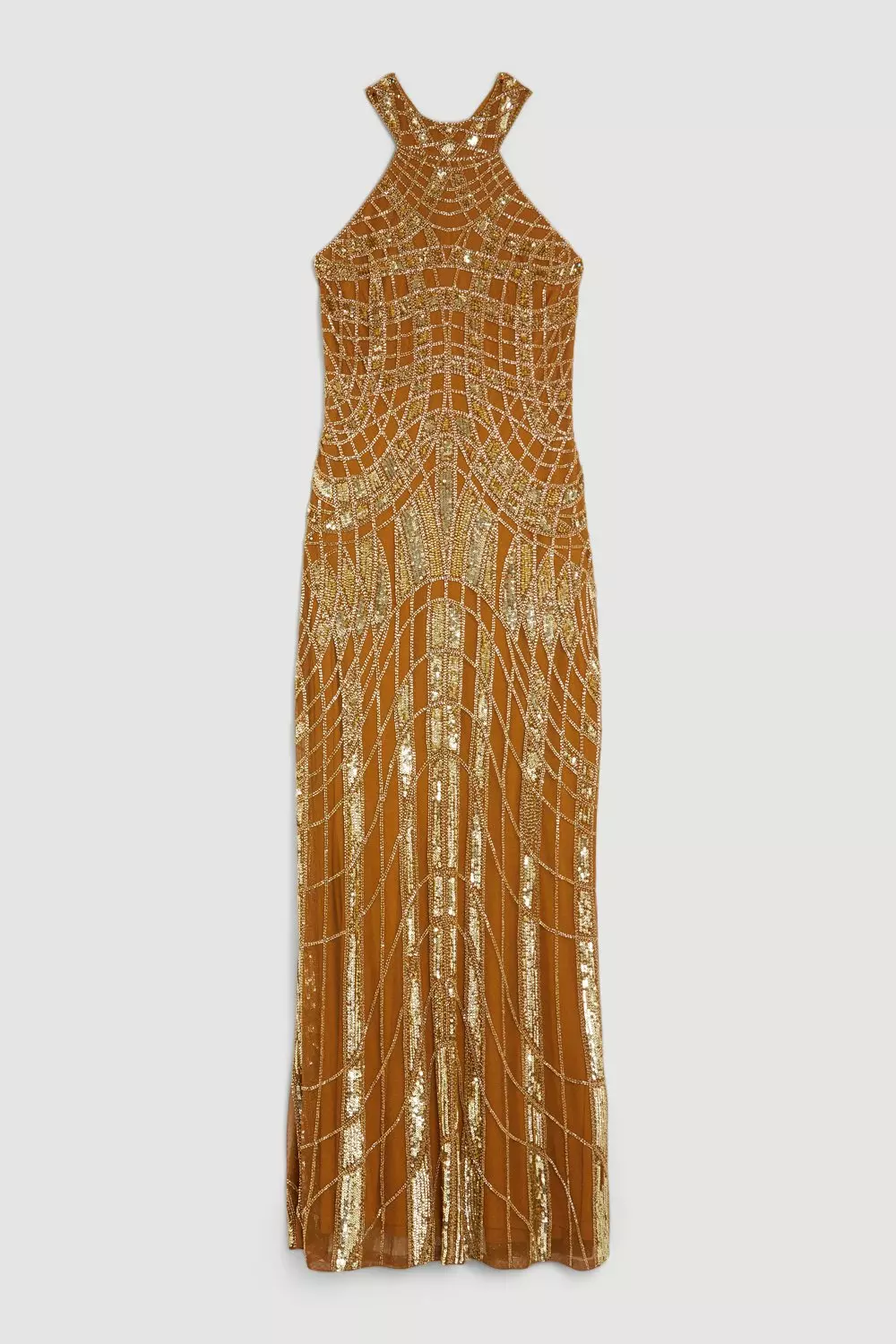 Petite Embellished Geo Halter Woven Maxi Dress | Karen Millen
